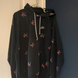 Nike Men's Black Hoodie with Red and White Logo Pattern